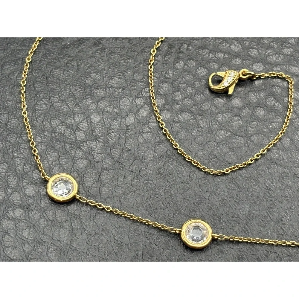 Nadri 18K Gold Plated Crystal Station Y-Drop Necklace Chain Bezel Set Stones